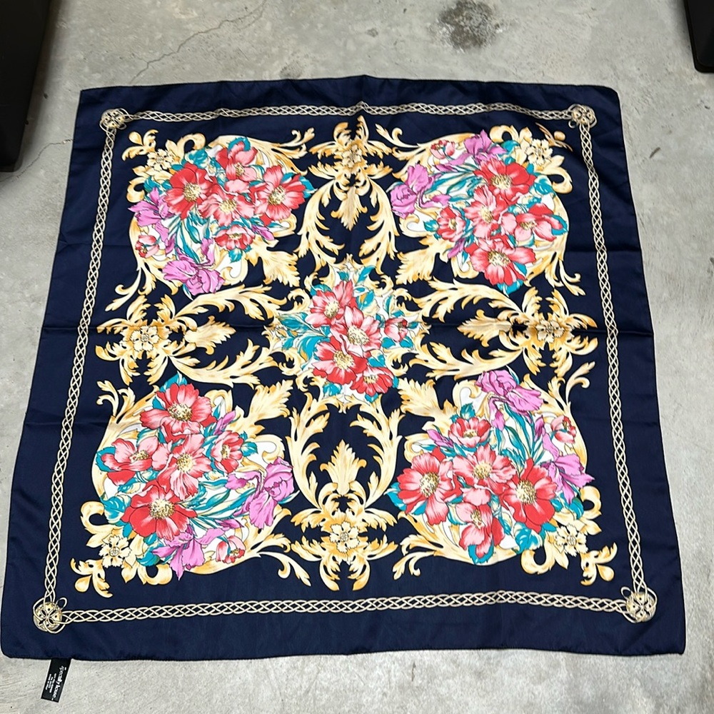 The Specialty House Scarf Blue Pink‎ Gold Floral Italy 30 × 30 / Ww-14